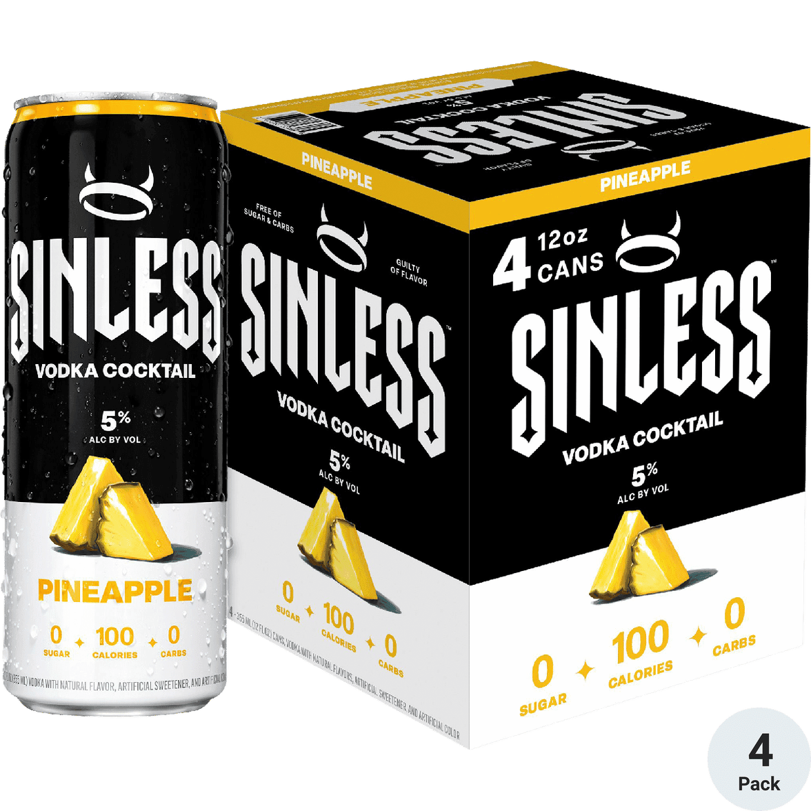 SINLESS SPIRITS PINEAPPLE VODKA COCKTAIL 4-PACK CANS