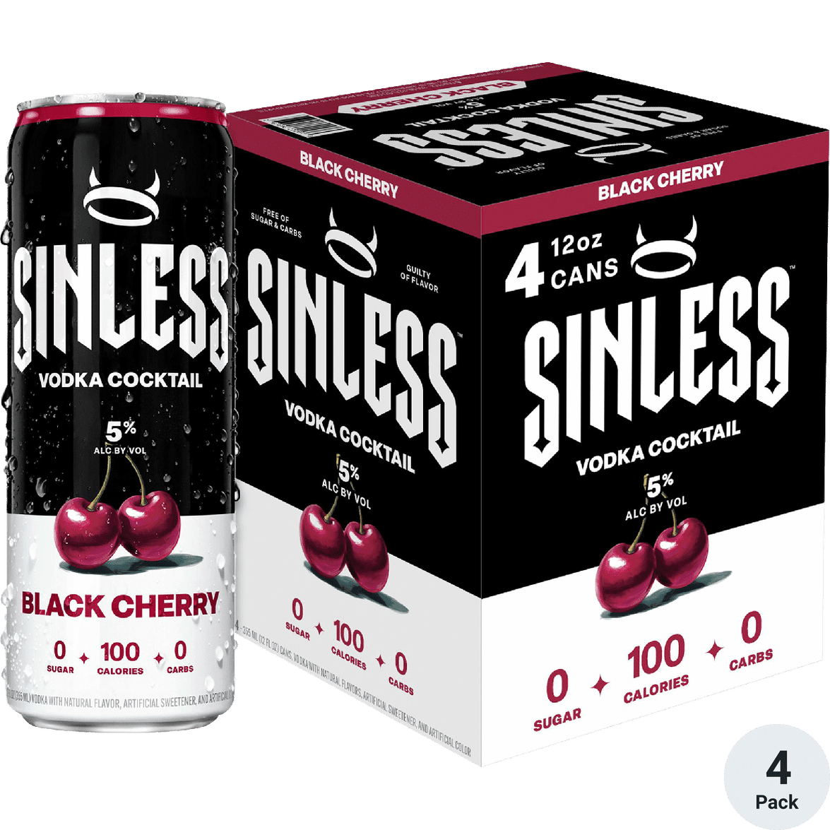 SINLESS SPIRITS BLACK CHERRY VODKA COCKTAIL 4-PACK CANS